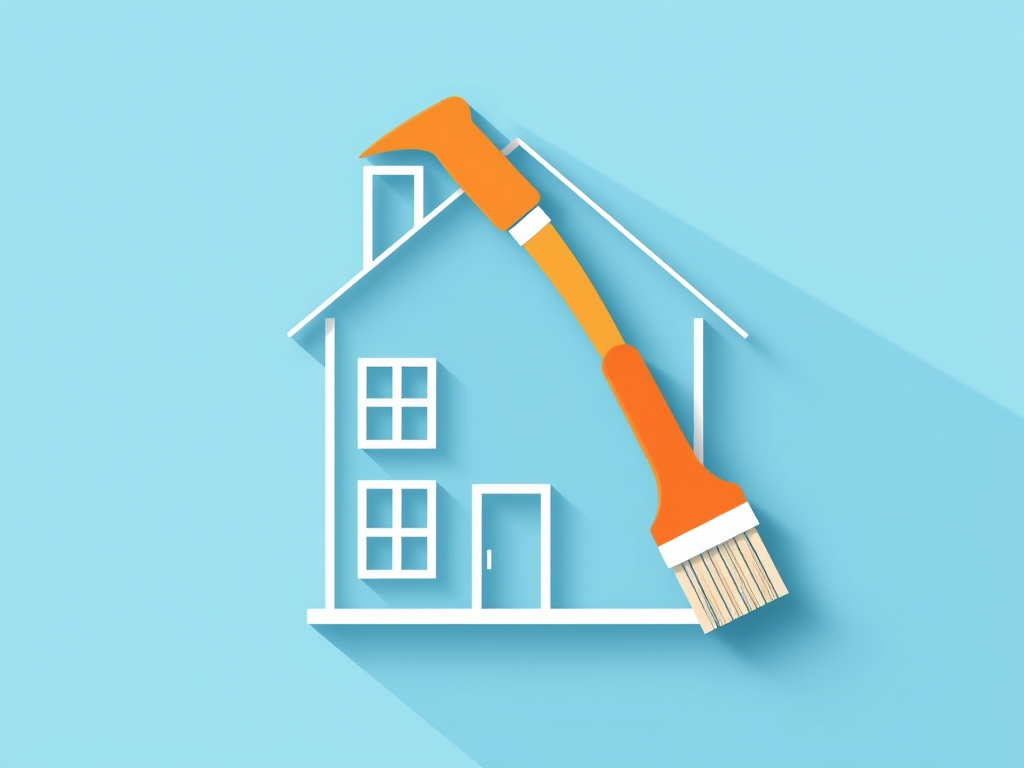 Illustration of a house with a paintbrush, symbolizing home renovation or painting.